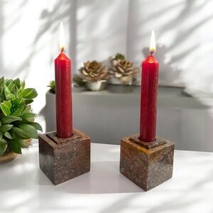 Pair Granite Modernist Candle Holders for 6 Sizes of Candles